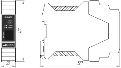 Рис.1. Габаритный чертеж преобразователя интерфейсов RS-485 в Ethernet RIO-SDS