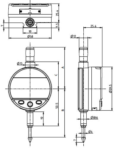 Рис.1. Габаритный чертеж индикатора S_Dial WORK 805.1301